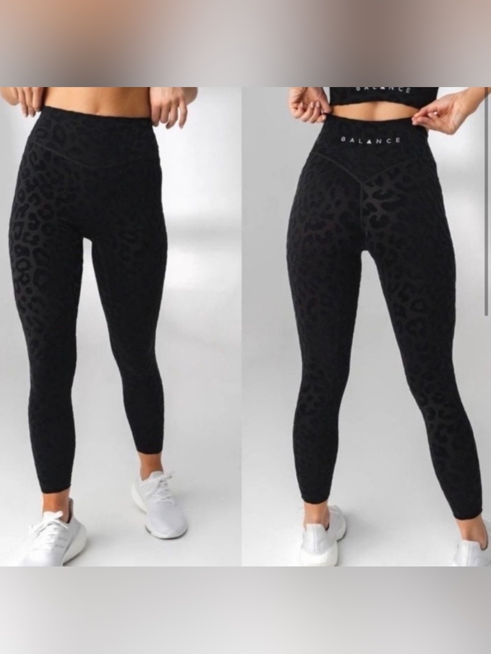 Balance Athletica /Vitality velvet-like Black Leopard Print Leggings. Small